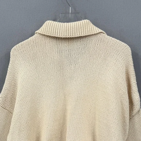 ZARA Cropped Polo Sweater Women Small Cream Relaxed Balloon Sleeve Casual Collar - Picture 7 of 15